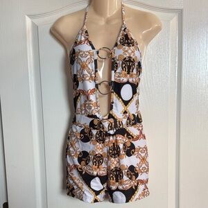 SHEIN Halter Swim Romper - Black, White, and Gold